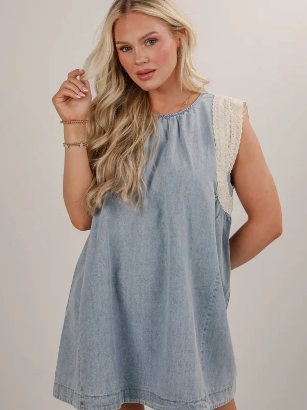 Denim Lace Mini Dress