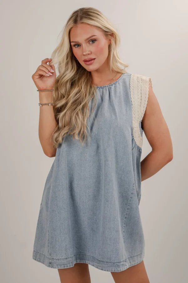 Denim Lace Mini Dress