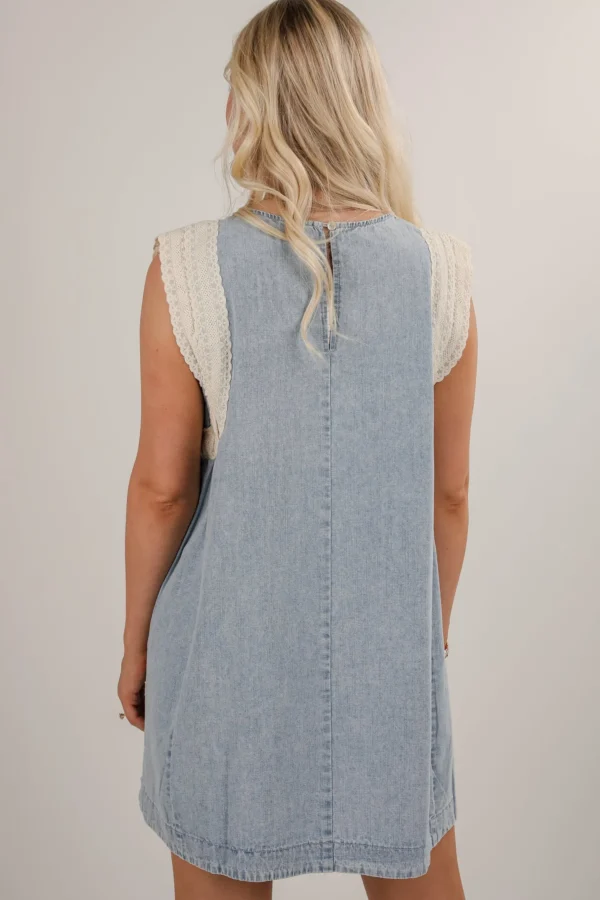 Denim Lace Mini Dress - Image 6