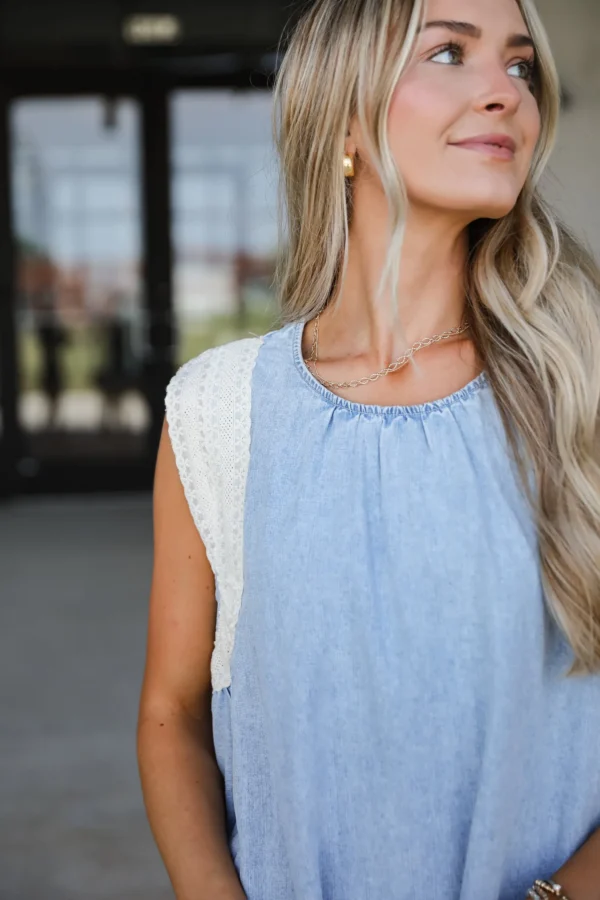 Denim Lace Mini Dress - Image 9